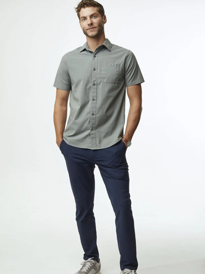 Mercury Green Short Sleeve Stretch Button Up