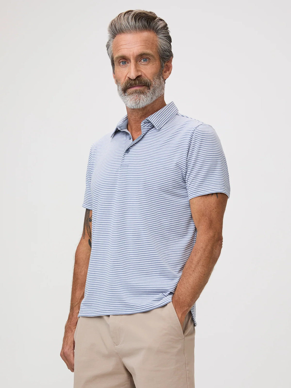 Wedgewood + White Striped Performance Cool Polo